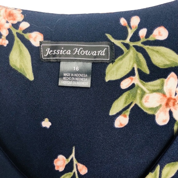Jessica Howard Size 16 Maxi Dress Navy Blue Summer Floral Button Front - Picture 6 of 13